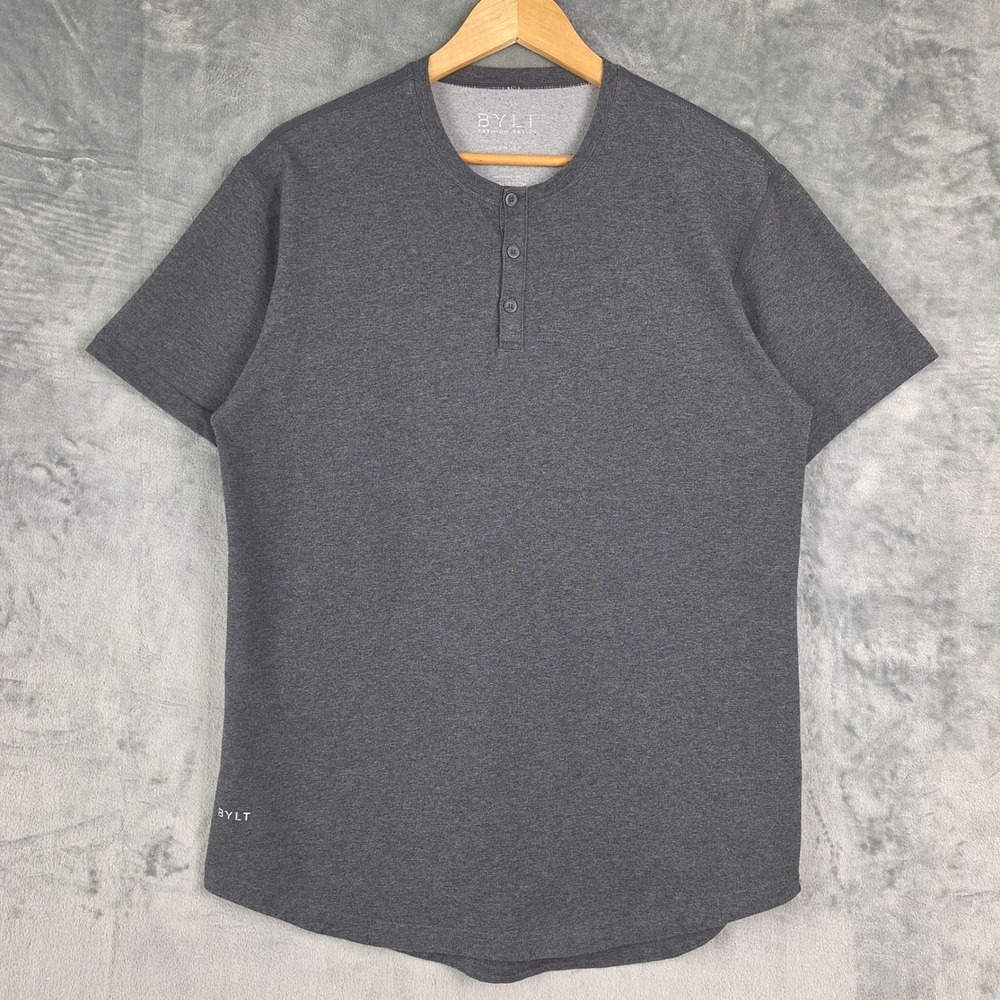 Bylt Shirt Large Drop Cut Henley Lux Athletic Athleisure Casual Short Sleeve